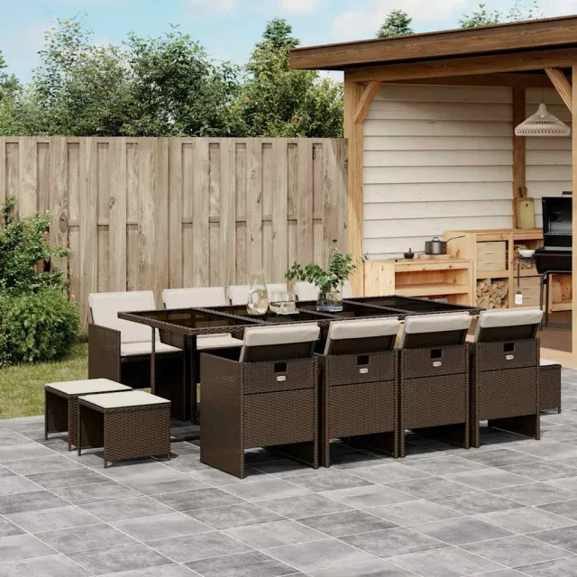 vidaXL 13-delige Tuinset met kussens poly rattan bruin, foto 2