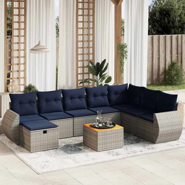 vidaXL 9-delige tuinbankset met kussens, grijs polyrotan, foto 2