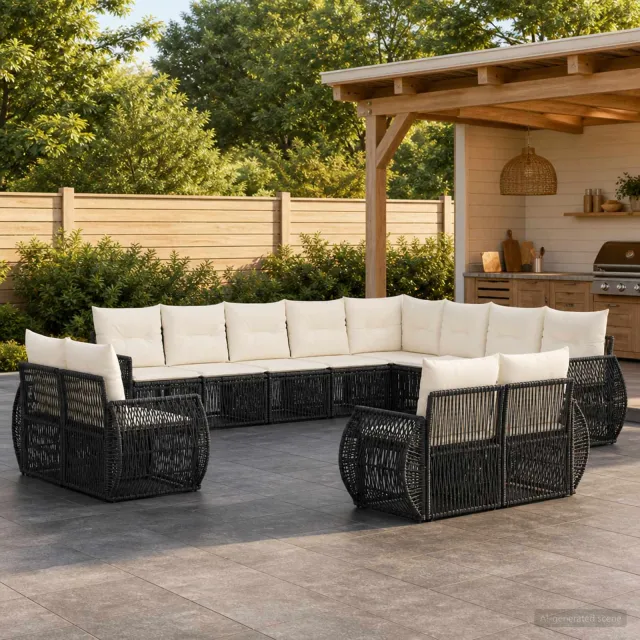 vidaXL Tuinbankenset 13 st 13-zits Zwart en Cream Wit poly rattan, foto 2