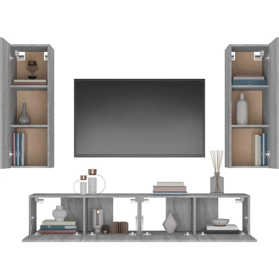 vidaXL 4-delige Tv-meubelset bewerkt hout grijs sonoma eikenkleurig, foto 4