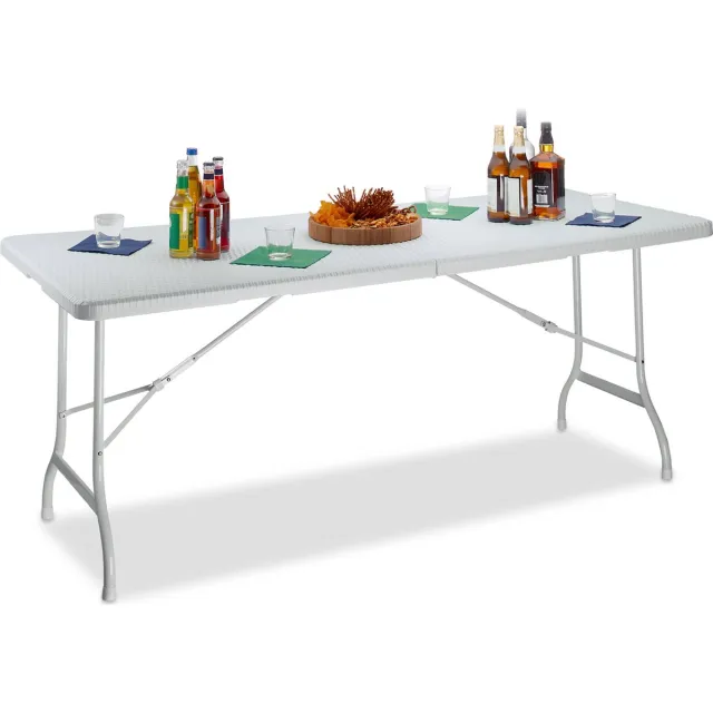 Relaxdays tuintafel BASTIAN - 72 x 178 x 74 cm - inklapbaar - groot - met handvat - wit