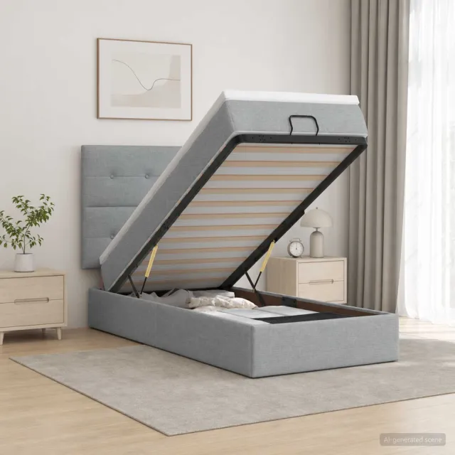 vidaXL Ottoman bed met matras Lichtgrijs 90 x 200 cm Stof