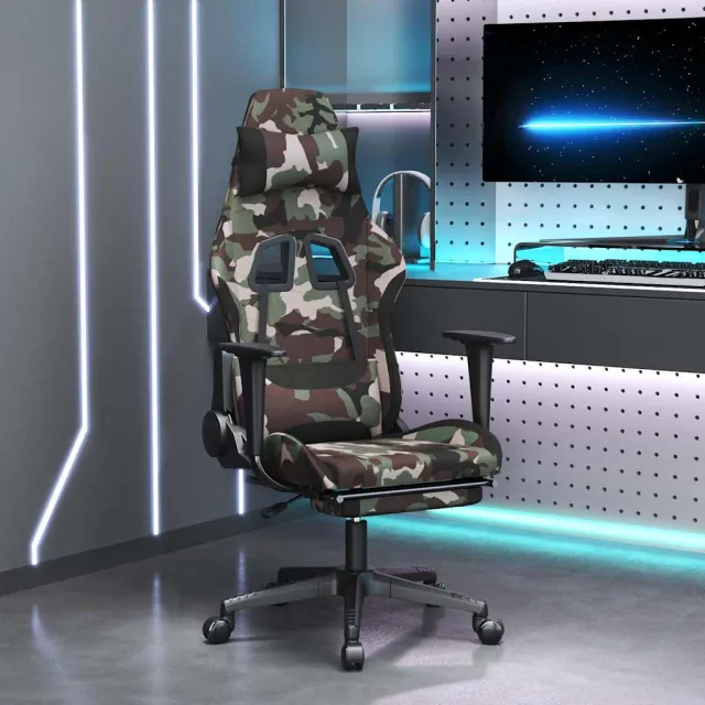 vidaXL Gamestoel met voetensteun stof camouflage en zwart, foto 2