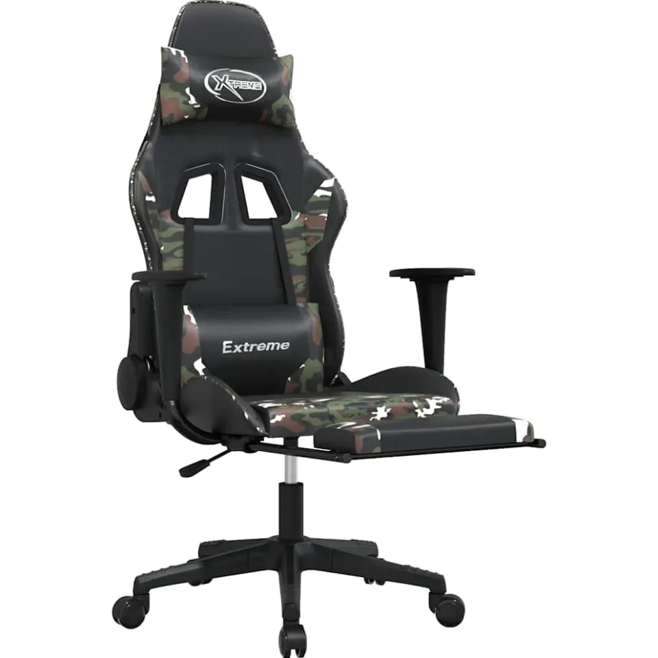 vidaXL Massage gamestoel met voetensteun kunstleer zwart en camouflage Meerkleurig