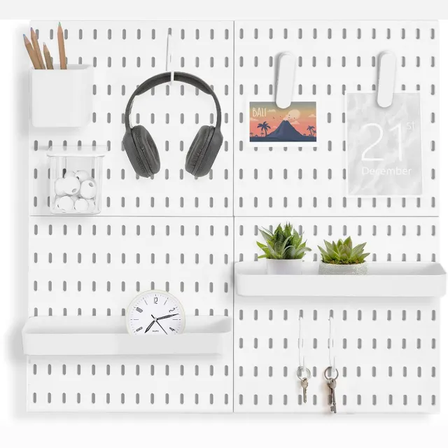 L’ ESSENTiEL L'essentiel PEG Board witte kunststof roosterwand complete set met 4 tegels, 2 planken, 2 bakken, haken en kniptang (Wit, Set van 4 panelen)