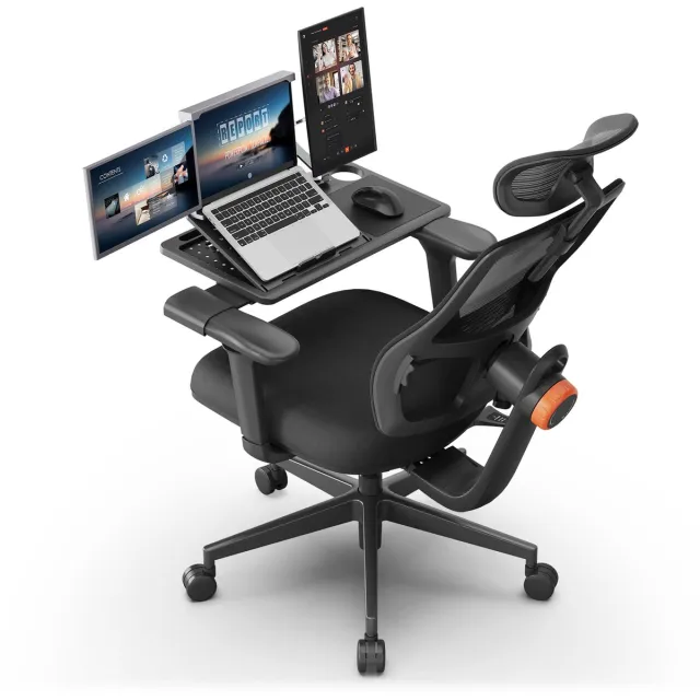 Newtral Ergonomische Bureaustoel met Afneembaar Bureau - Adaptieve Lendensteun - 3D-verstelbare Armleuningen- 96°-126° Kantelfunctie - Hoofdsteun- Verstelling van de zitdiepte Zwart