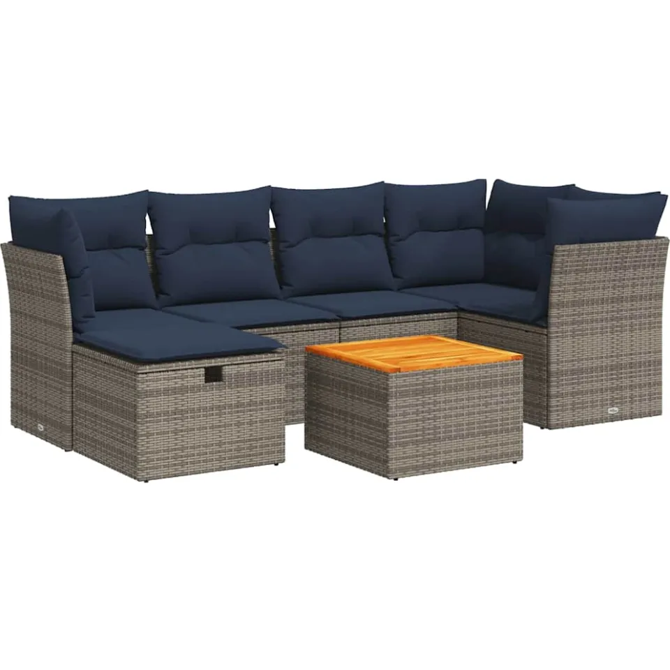 vidaXL 7-delige Loungeset met kussens poly rattan grijs, foto 3