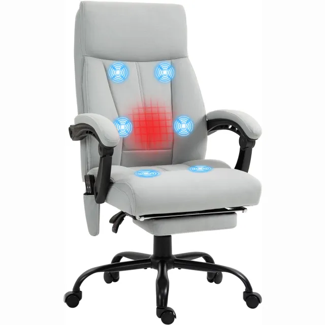 Vinsetto Bureaustoel met massage en lendenverwarming - Massagestoel - Directiestoel - Lichtgrijs Hellgrau