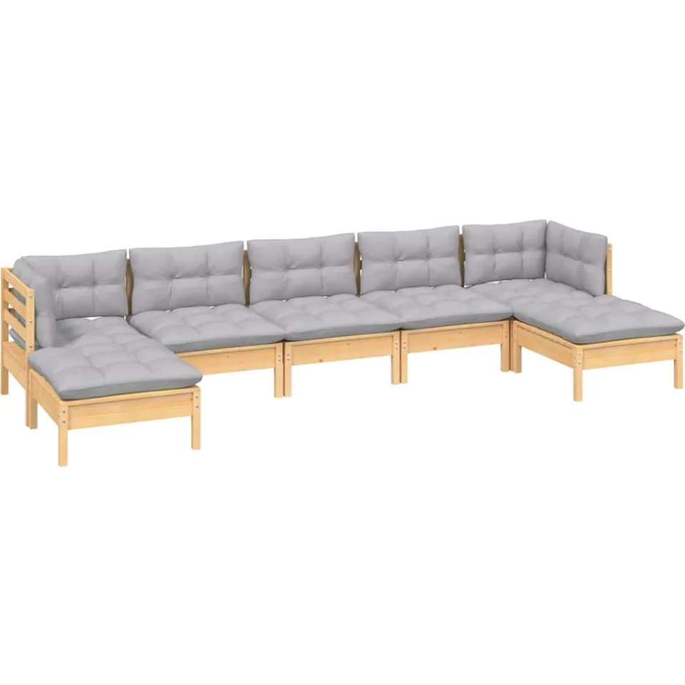 vidaXL 7-delige Loungeset met grijze kussens grenenhout grijs, foto 3