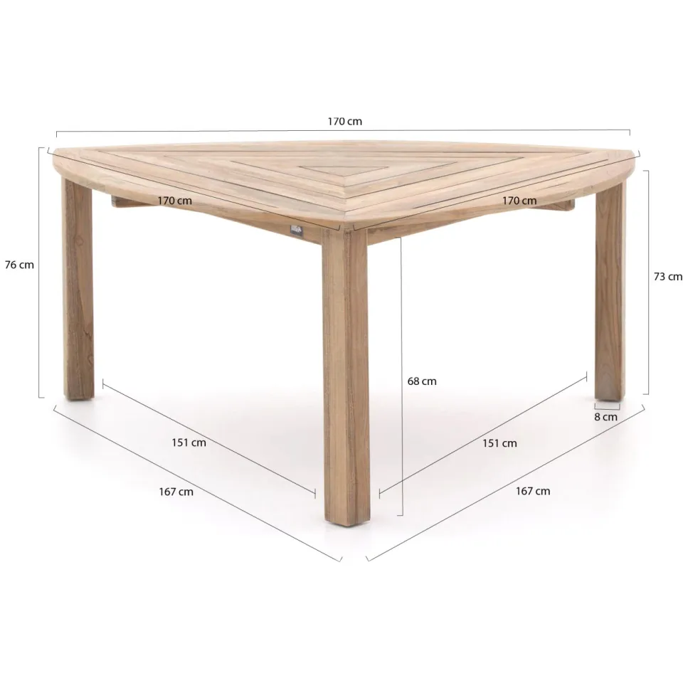 ROUGH Furniture ROUGH-S Triangular dining tuintafel 170x170x170x76cm bruin, foto 2