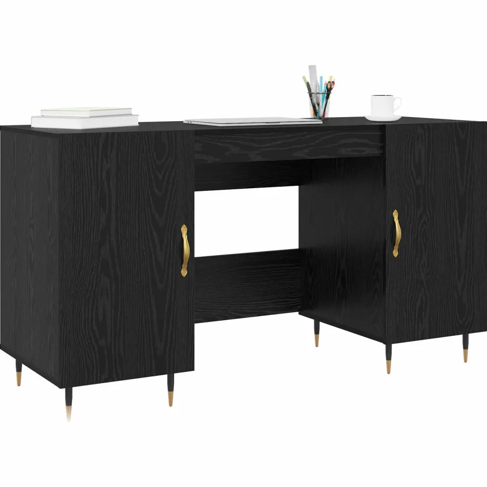 vidaXL Bureau Zwart eiken Bewerkt hout 140 x 50 x 75 cm