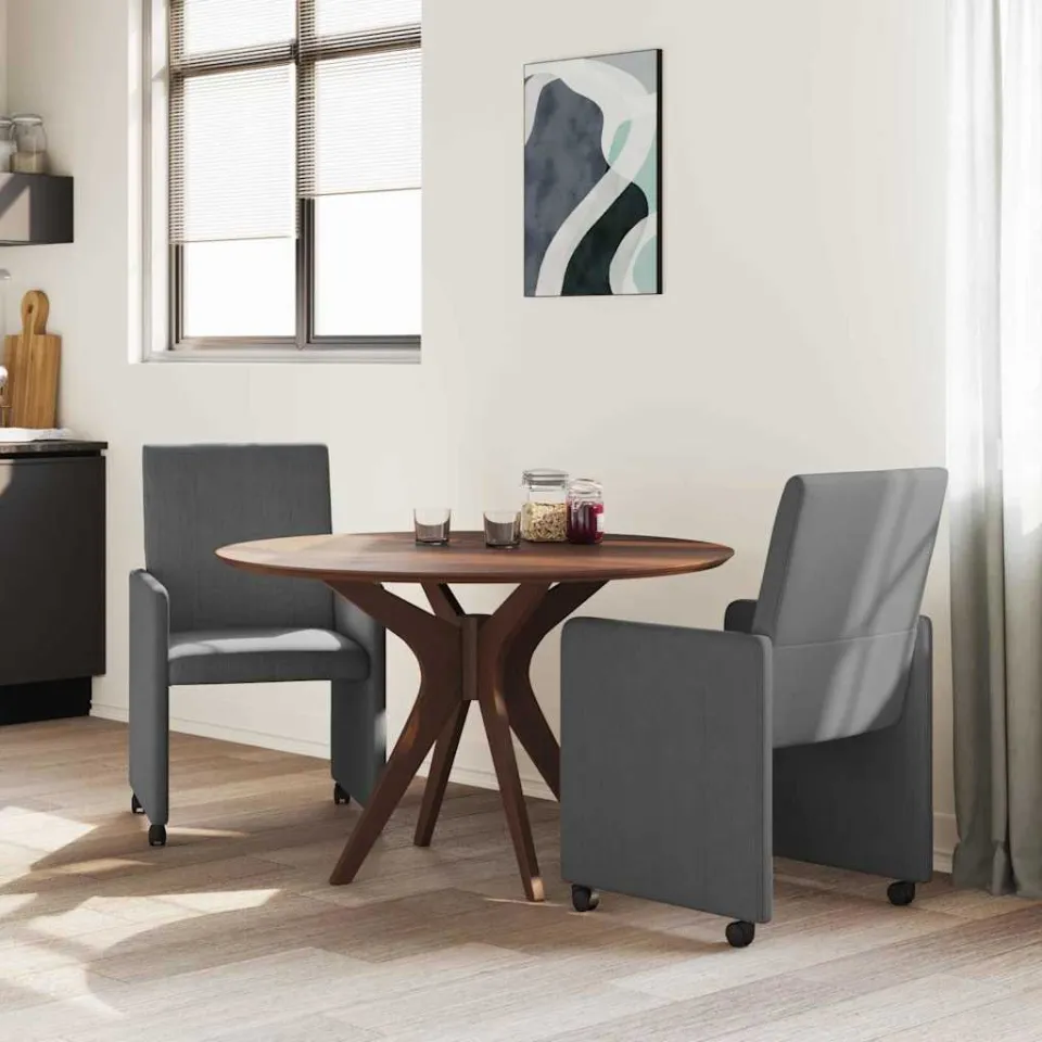 vidaXL Eetkamerstoelen met Wieltjes 2 st Katoenen stof Donkergrijs grijs, foto 3