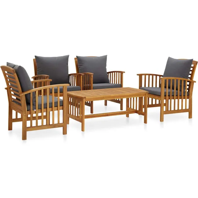 vidaXL 5-delige Loungeset met kussens massief acaciahout grijs, foto 2