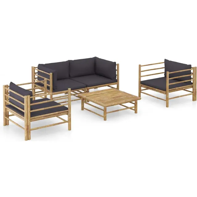 vidaXL 5-delige Loungeset met donkergrijze kussens bamboe Grijs