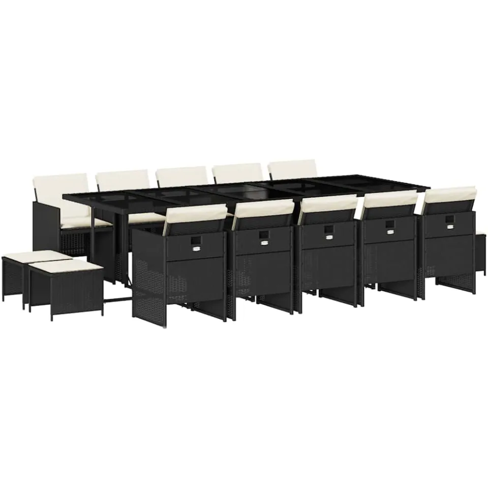 vidaXL 15-delige Tuinset met kussens poly rattan zwart, foto 3