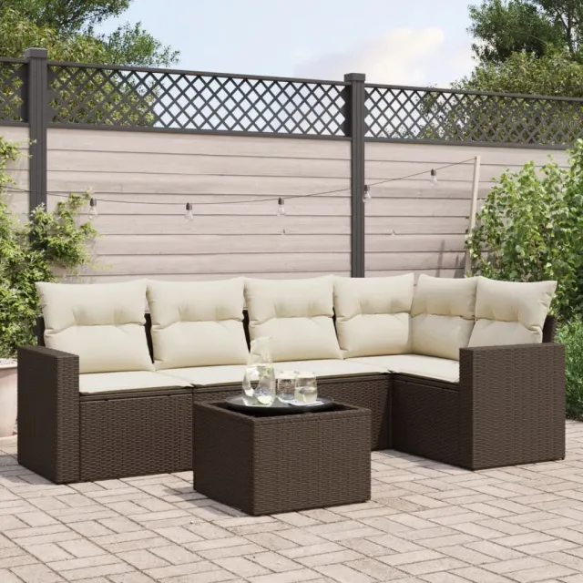vidaXL 6-delige Loungeset met kussens poly rattan bruin, foto 2