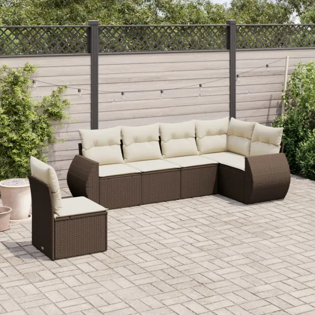 vidaXL 6-delige Loungeset met kussens poly rattan bruin, foto 2
