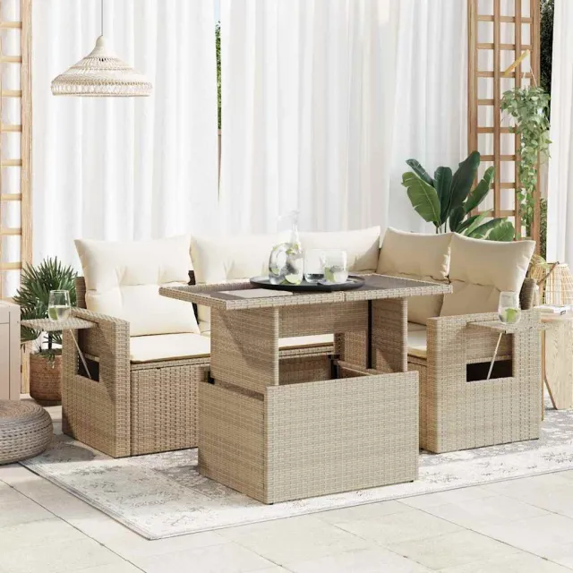 vidaXL 5-delige Loungeset met kussens poly rattan beige, foto 2
