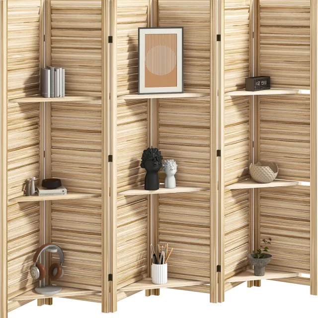 Natuurlijk gebrand houteffect HOMCOM Kamerscherm - Paulowniahout - 240x1,9x170cm - Natuurlijk gebrand houteffect