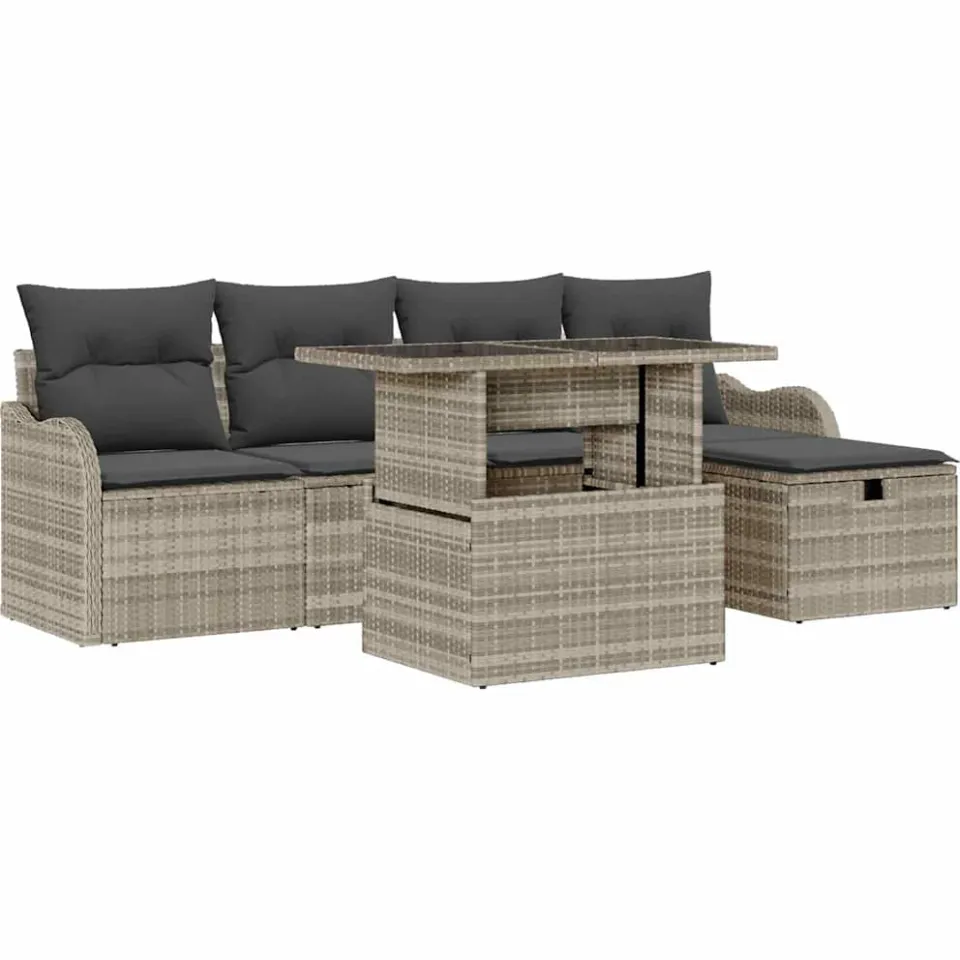 vidaXL Tuin Sofa Set 6 st Lichtgrijs poly rattan