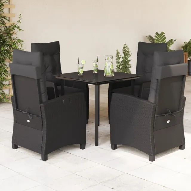 vidaXL 5-delige Tuinset met kussens poly rattan zwart, foto 2