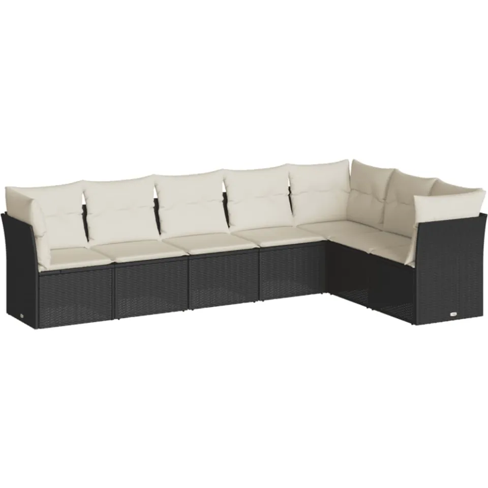 vidaXL 7-delige Loungeset met kussens poly rattan zwart, foto 3