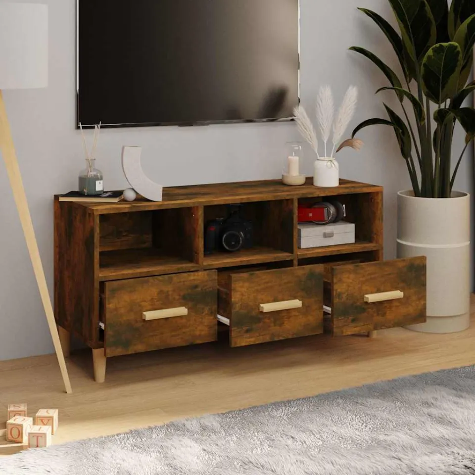 vidaXL Tv-meubel 102x36x50 cm bewerkt hout gerookt eikenkleurig, foto 3