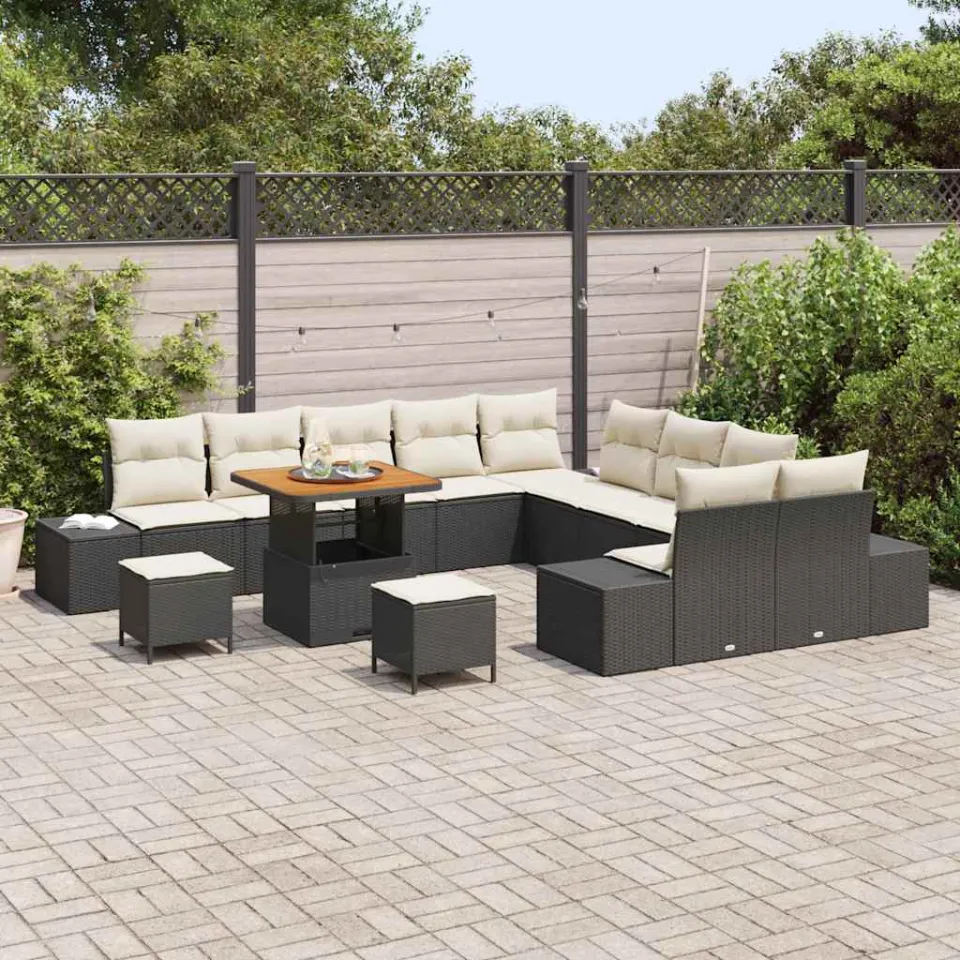 vidaXL Tuinbankenset 13 st Zwart poly rattan, foto 3