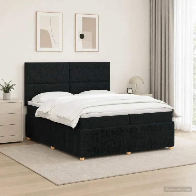 vidaXL LED Boxspring Bed met Matras Zwart 200 x 200 cm Stof