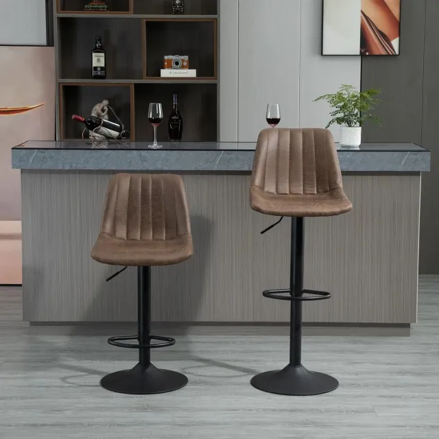 OKWISH Barkruk Set Van 2 Hoogte Verstelbaar Draaibaar Met Rugleuning En Voetsteun Voor Keuken En Bar Metaal Bruin