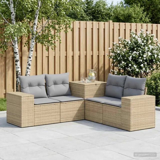 vidaXL Bankstel 5 st Beige en Licht Grijs 200 x 200 x 85 cm