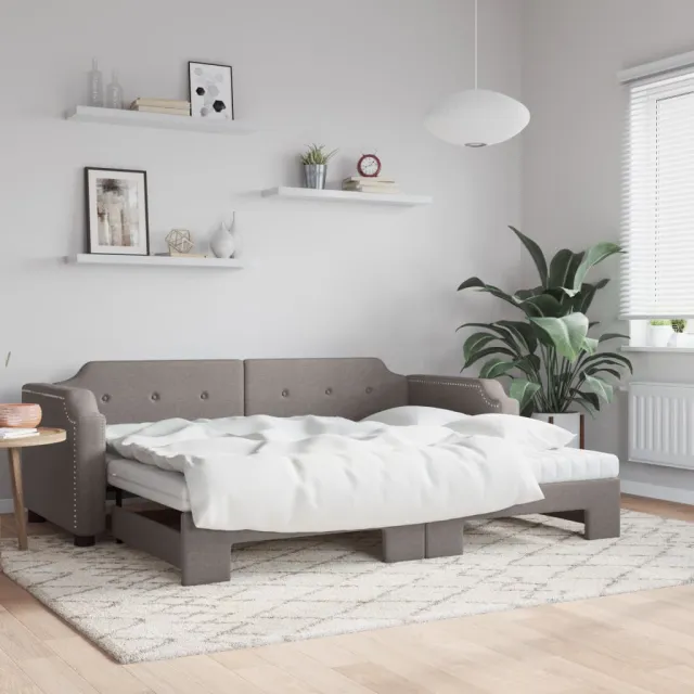 vidaXL Slaapbank met onderschuifbed en matrassen 100x200 cm stof taupe