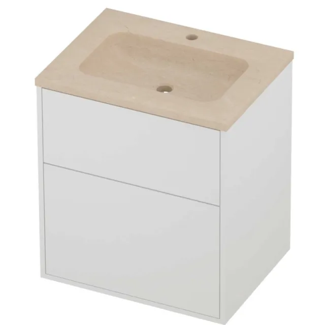 Proline Rollo Badmeubelset Hardsteen Elegant 1 Kraangat 60x46x67 cm Sand Stone Mat White Mat Wit