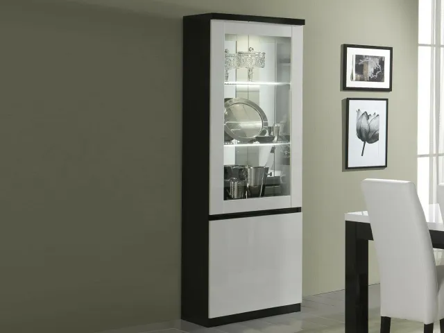 Mobistoxx Vitrinekast ROMEO 2 deuren hoogglans zwart/hoogglans wit met verlichting