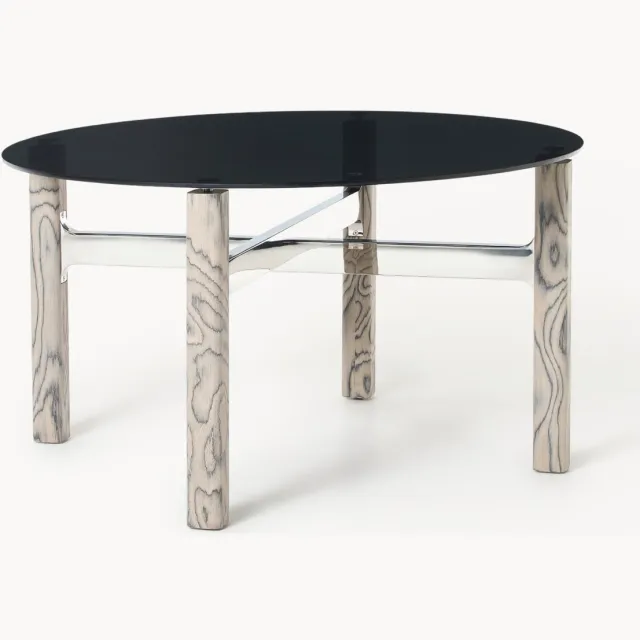 Westwing Collection Eettafel Sam met glazen blad, in verschillende maten Transparant, Zwart, Zilverkleurig
