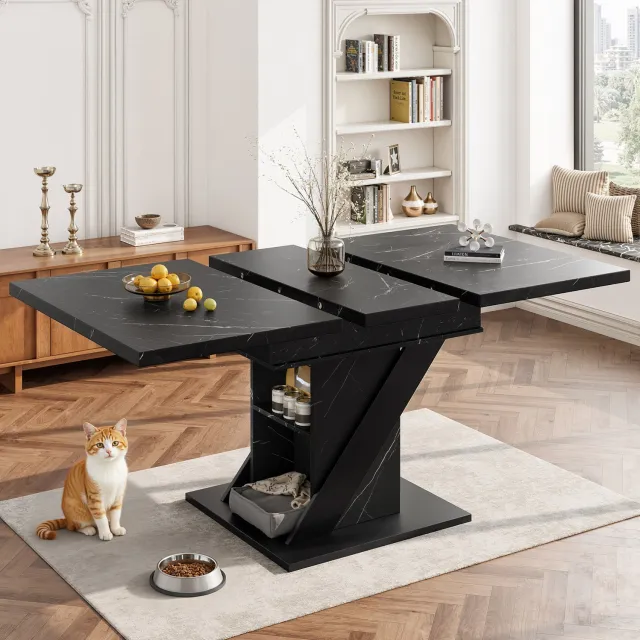 Maisentiel Uitschuifbare eettafel 110-140 x 80 x 75 cm - zwart met marmerlook