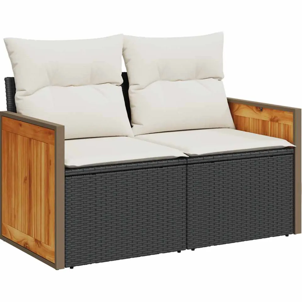 vidaXL 5-delige Loungeset met kussens poly rattan acacia zwart, foto 4
