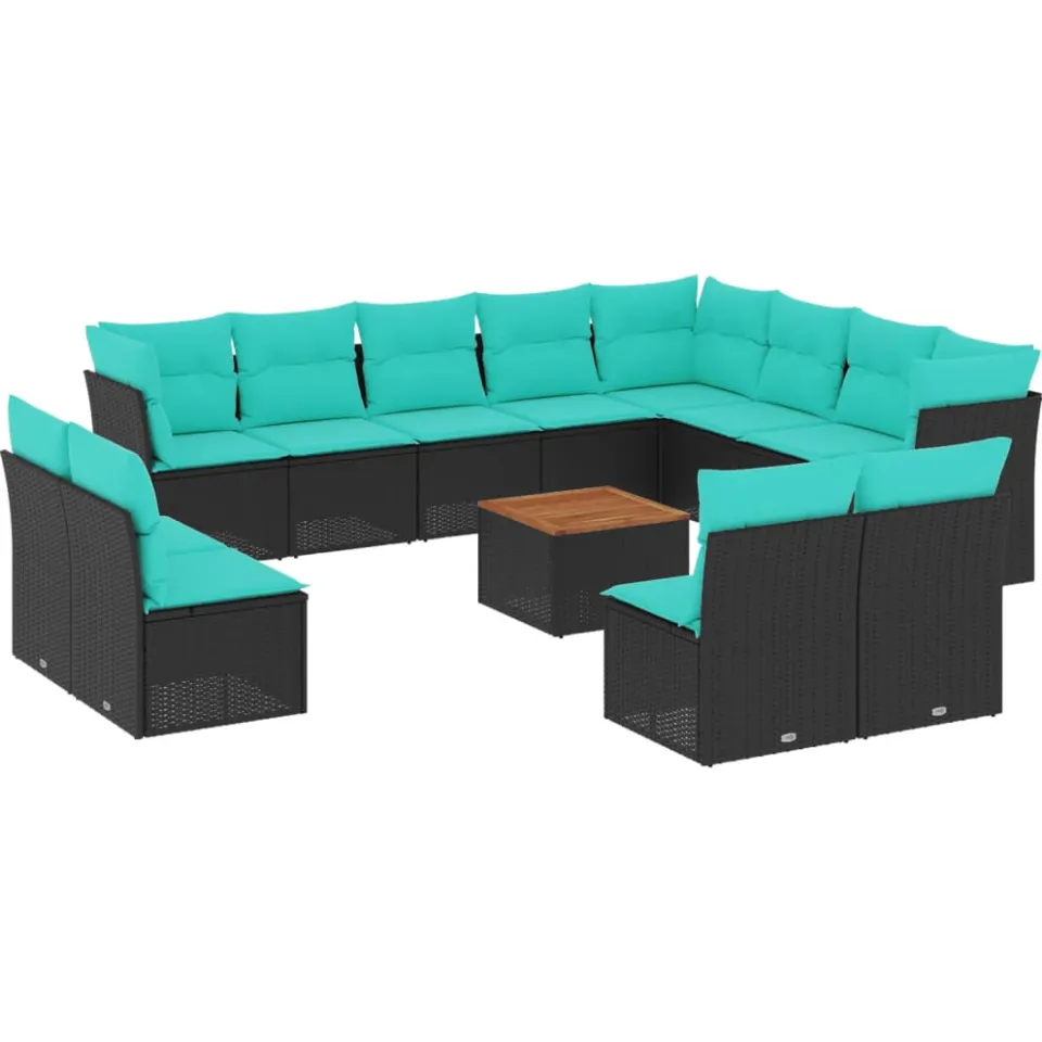 vidaXL 13-delige Loungeset met kussens poly rattan zwart, foto 3
