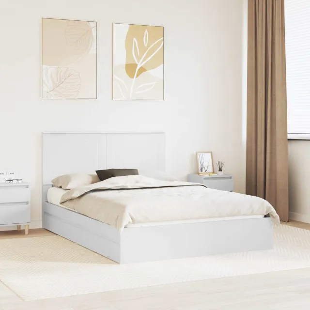 vidaXL Opslag bed met lade met opslag Wit 140 x 200 cm Bewerkt hout