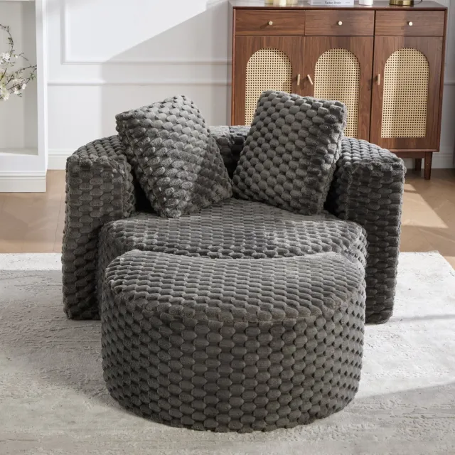 COVREO Fauteuil met hocker 130x115x84 cm donkergrijs, stof met armleuningen
