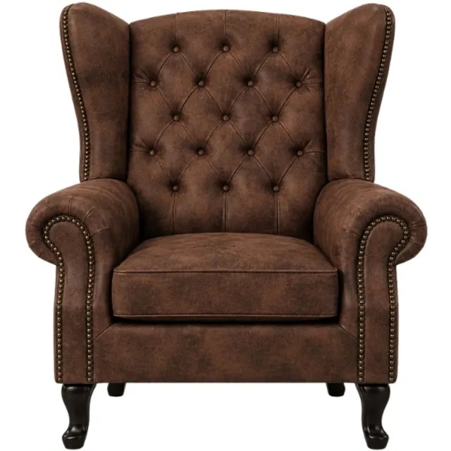 Meubeldistrict Chesterfield Fauteuil - Vintage Bruin - Leer - Stoel Chesterfield - Arm Chair - Lounge Chair - Clubfauteuil - Relaxfauteuil - Loungestoel - Zetel