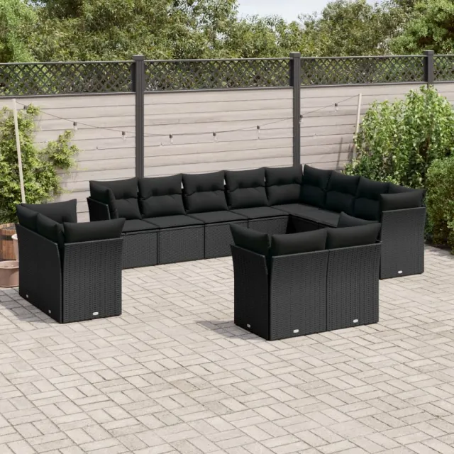 vidaXL 12-delige Loungeset met kussens poly rattan zwart, foto 2