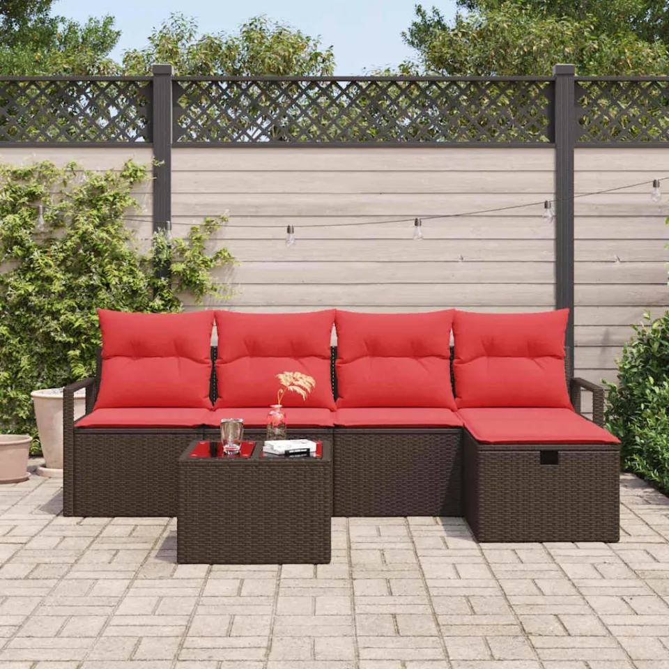 vidaXL Bankstel met kussen met opslag Bruin poly rattan, foto 2