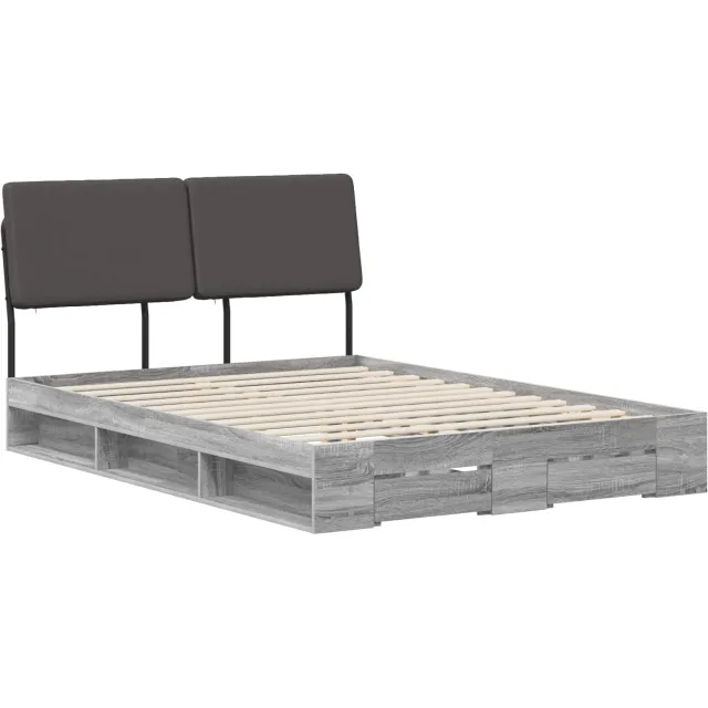 vidaXL Double Bed with Headboard Grijs Sonoma en donkergrijs