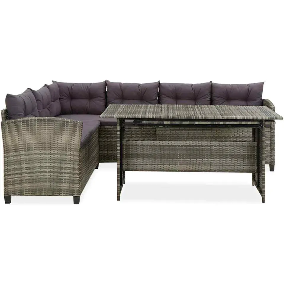 vidaXL 2-delige Loungeset met kussens poly rattan grijs, foto 2