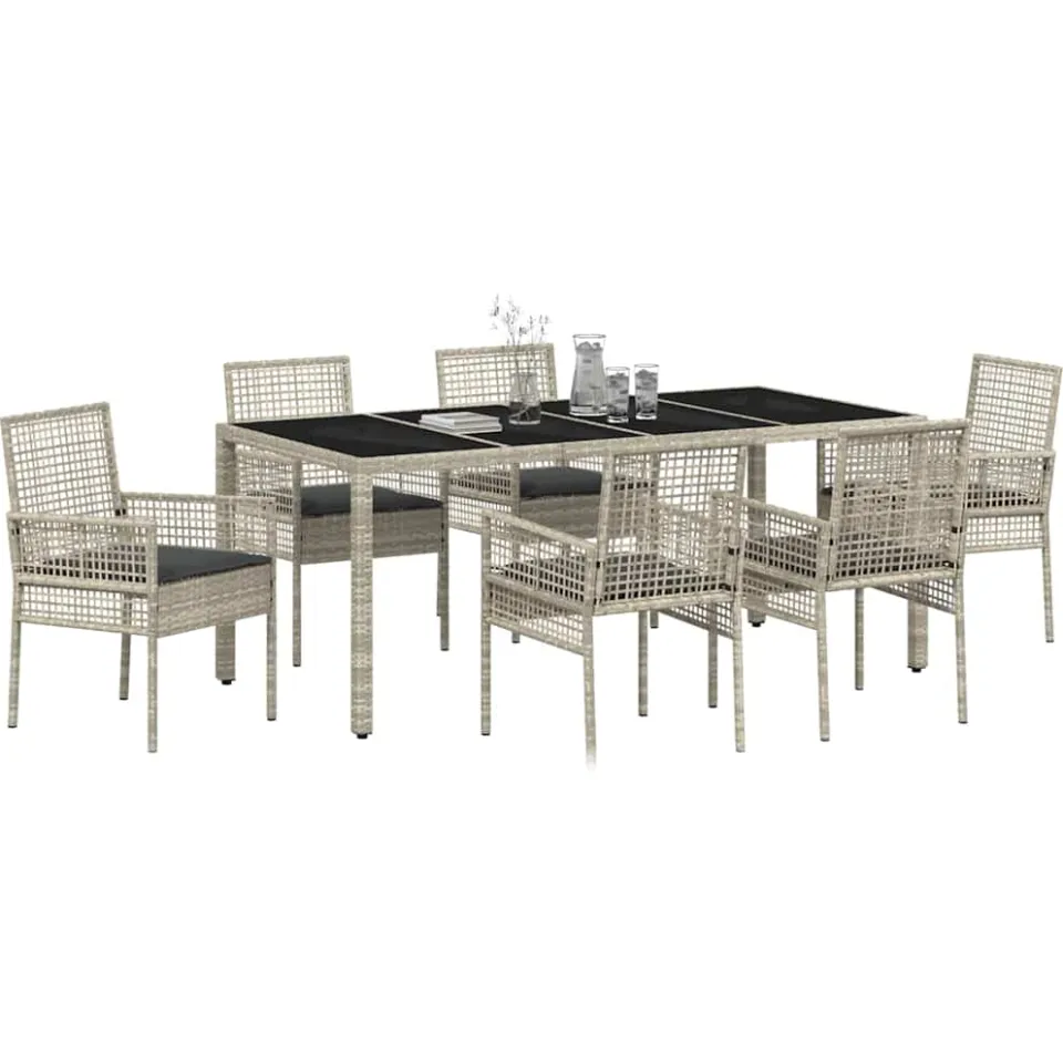 vidaXL Tuin eettafelset 7 st Lichtgrijs poly rattan