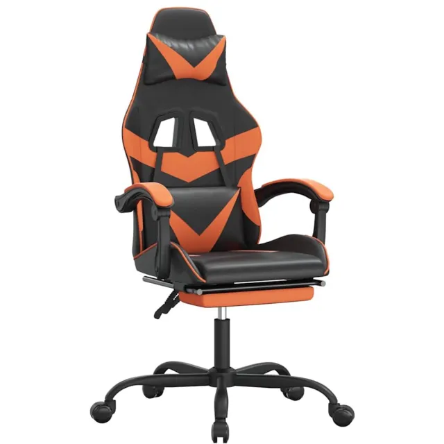 vidaXL Gamestoel - draaibaar - met - voetensteun - kunstleer - zwart - en - oranje zwart en oranje