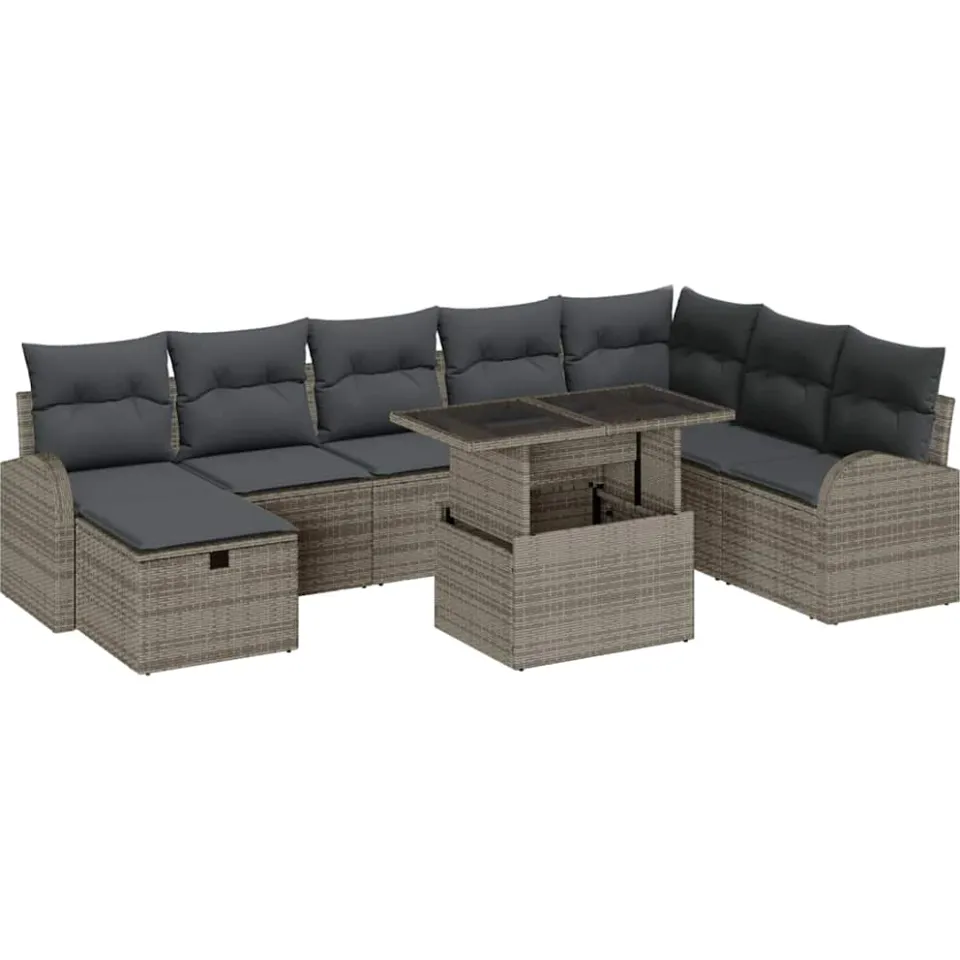 vidaXL Tuin Sofa Set 9 st Grijs poly rattan