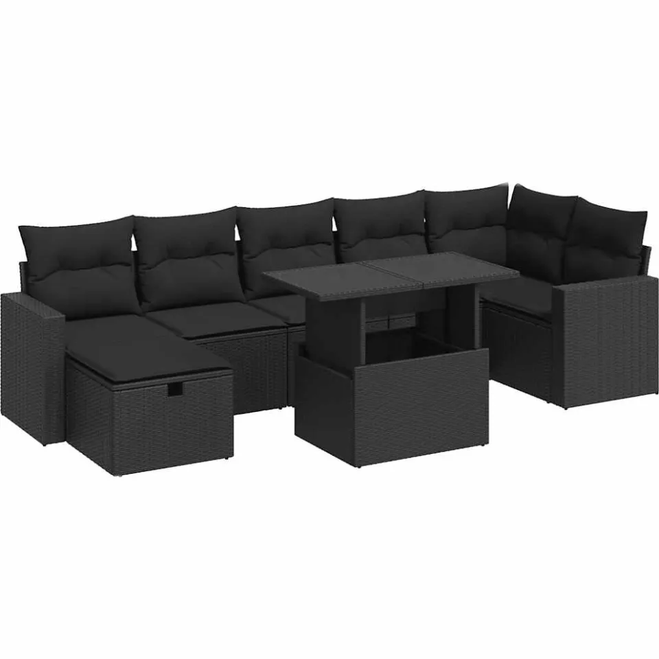 vidaXL 8-delige Loungeset met kussens poly rattan zwart, foto 3