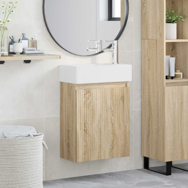 vidaXL Badkamermeubel met kraan Sonoma Eiken 45,5 x 22,5 x 84 cm Bruin